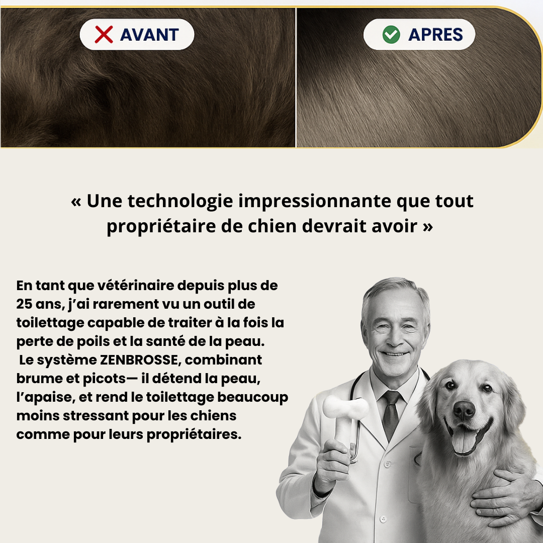 ZenBrosse Pro – Brosse vapeur apaisante pour animaux.