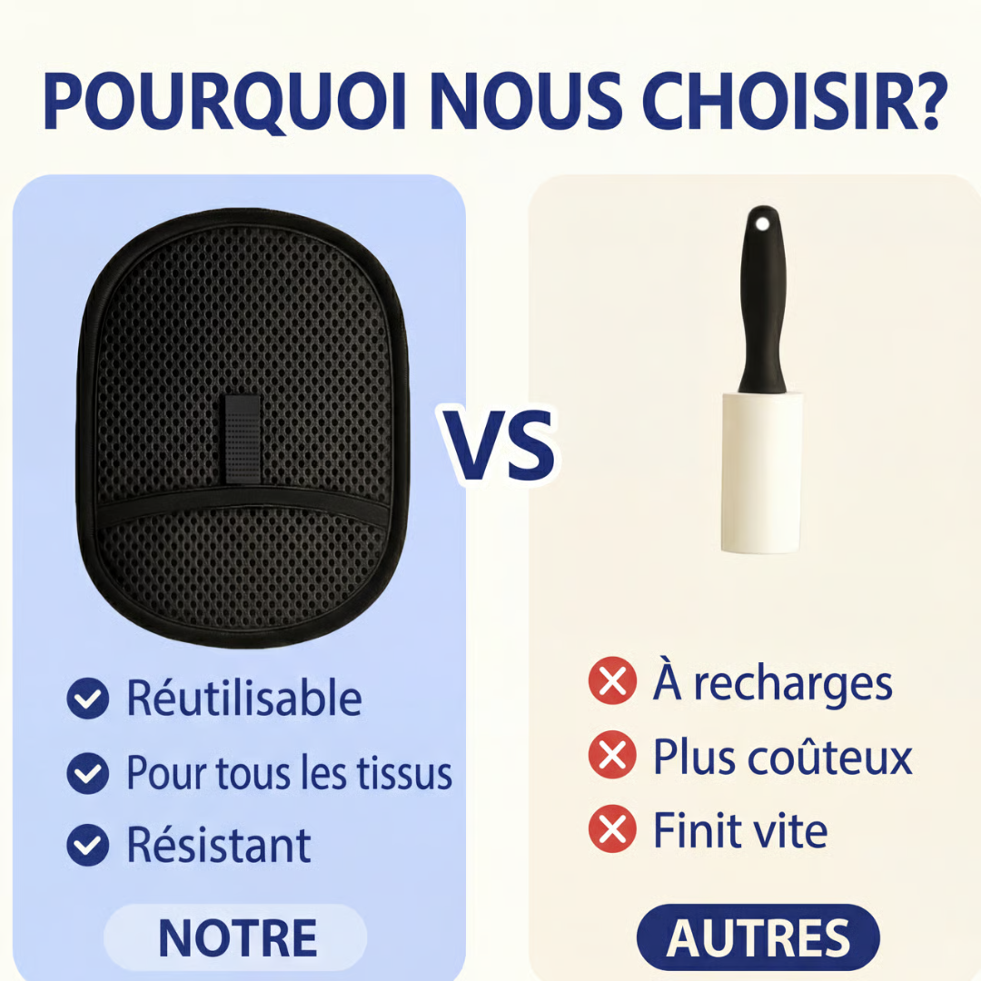 Gant anti-poils avec double brosse électrostatique