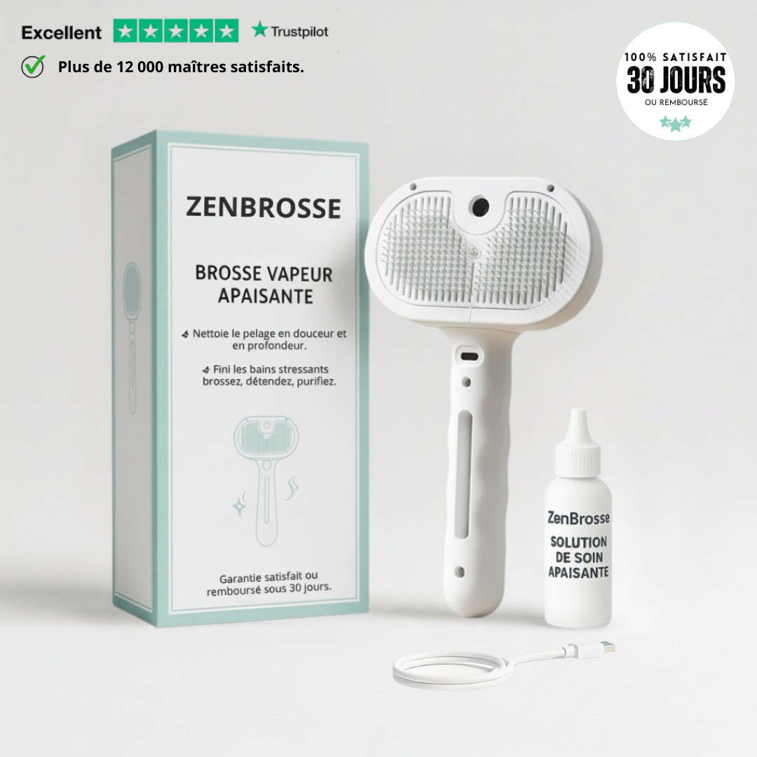 ZenBrosse Pro – Brosse vapeur apaisante pour animaux.